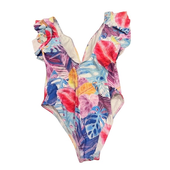 NWT Lot of (2) Binlowis Floral Ruffled V-Neck One-Piece Swimsuits Medium - Picture 7 of 9